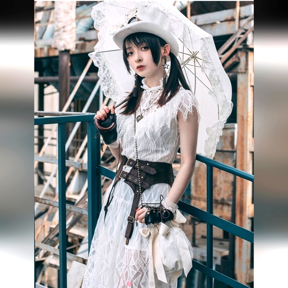 chinese dress ladies Scarlet Darkness Women Steampunk Lace-up Drawstring High-lo Dress